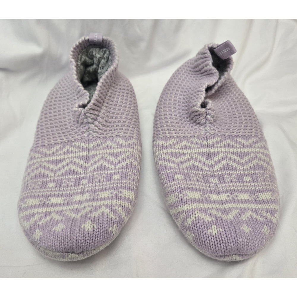 Bombas Diamond Fair Isle Gripper Slipper Lavender Ladies Small Textured Knit